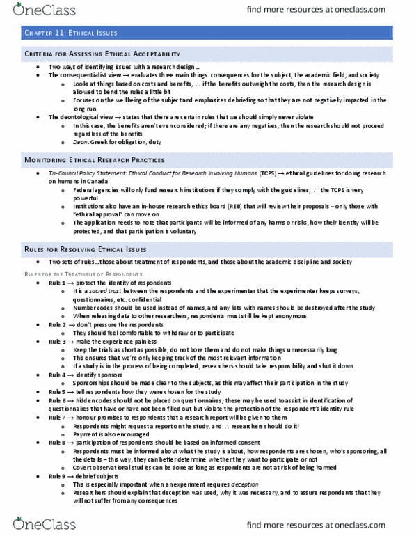 HST250H1 Chapter Notes - Chapter 11, 4, 14, 5, 18: Structured Interview, Consequentialism, Deontological Ethics thumbnail